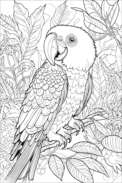 Vector coloring page vector macow parrot line art outline voor kdp