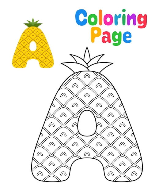 Coloring page with Alphabet A for kids