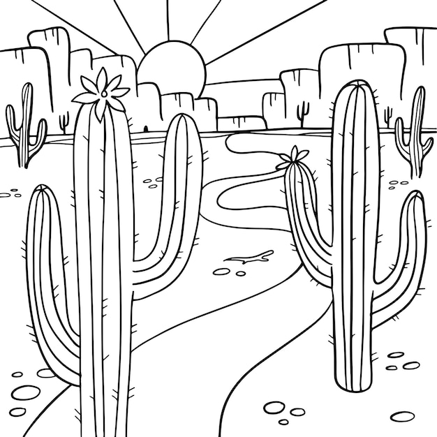 Coloring page with blooming cactus in the arizona desert coloring book antistress for children and a