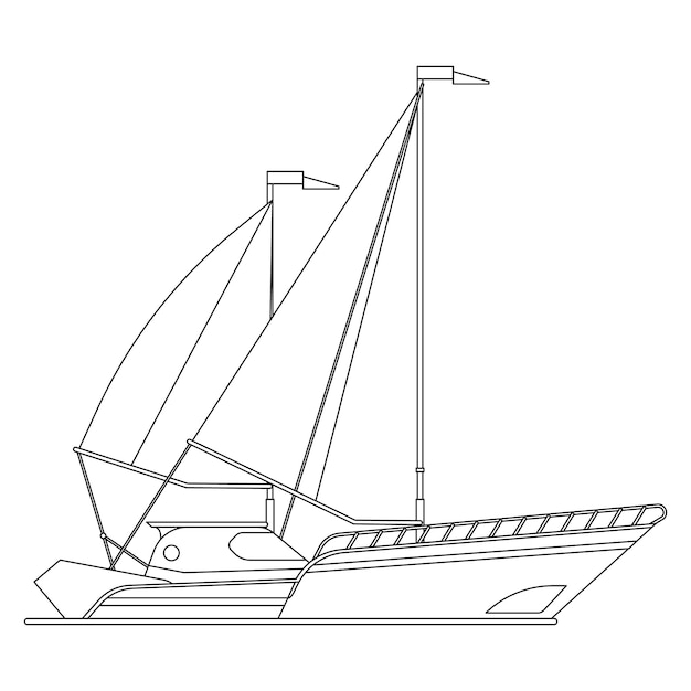 Coloring page with boat for kids Cool cruise ship cartoon vector illustration for children