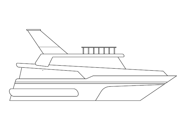Страница раскраски с лодкой для детей Прохладный круизный лайнер мультяшный векторная иллюстрация для детей