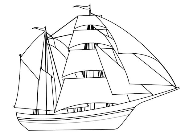 Страница раскраски с лодкой для детей Крутая векторная иллюстрация корабля