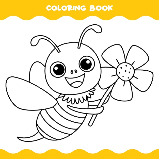 Vector coloring page with cartoon bee