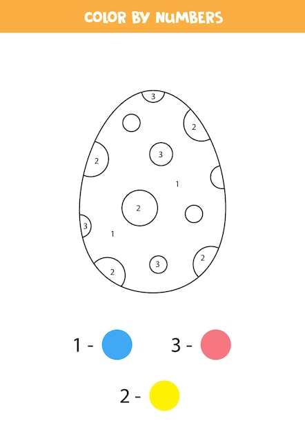 Coloring page with cartoon easter egg. color by numbers. math game for kids.