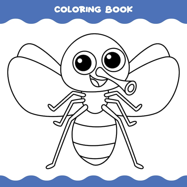 Coloring Page With Cartoon Fly