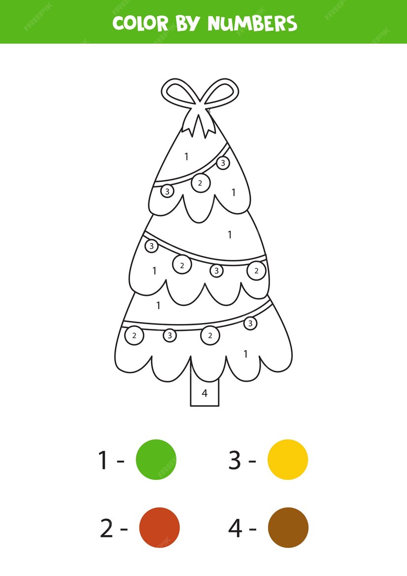 Premium Vector | Coloring page with christmas fir tree. color by ...