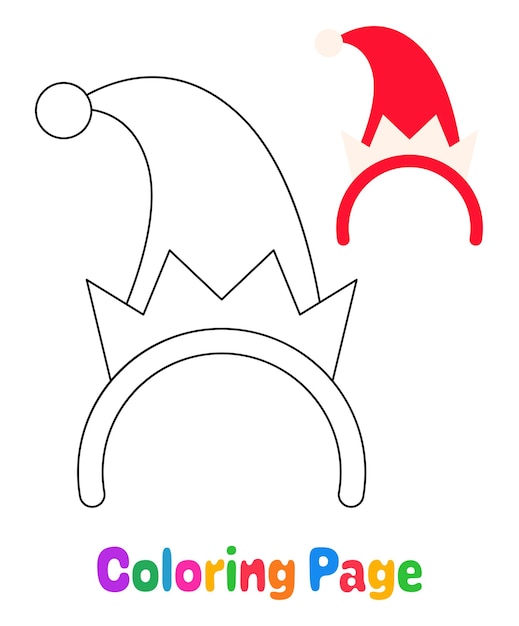 Coloring page with Christmas hat headband for kids