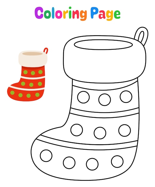 Coloring page with Christmas sock for kids