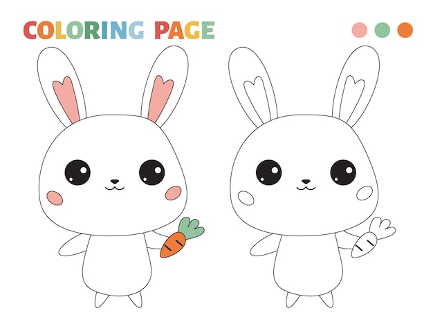 coloring page with cute cartoon bunny and carrot