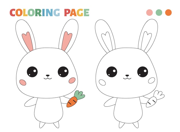 Coloring page with cute cartoon bunny and carrot