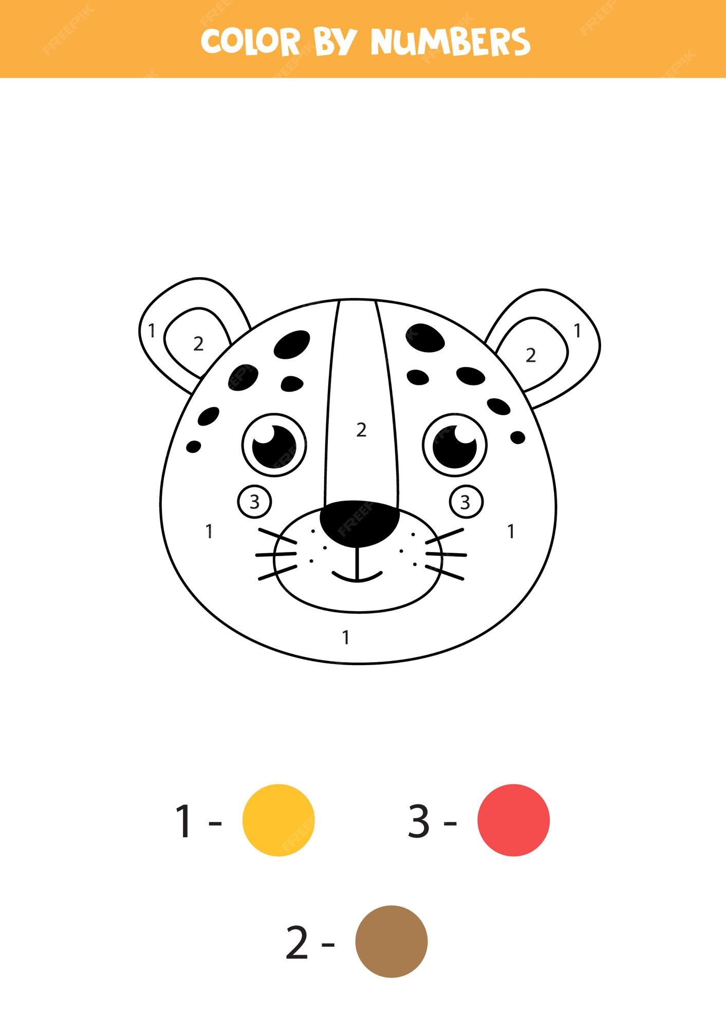 Premium Vector | Coloring page with cute leopard face. Color by numbers