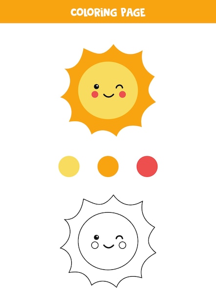 Coloring page with cute sun. worksheet for children.