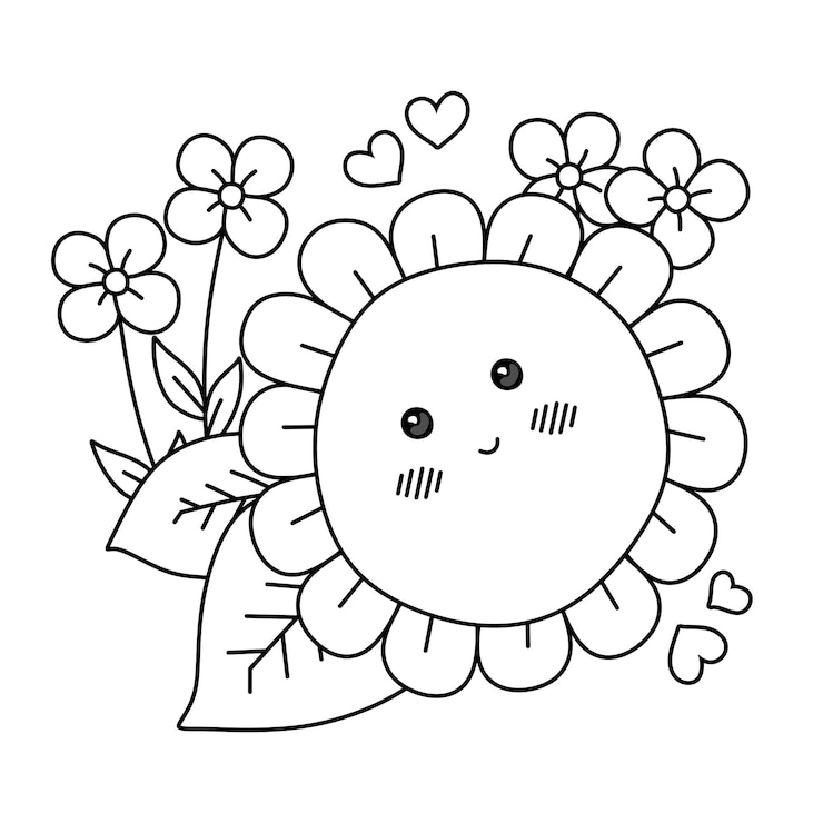 coloring page with cute sunflower