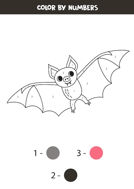 Coloring page with cute vampire bat Color by numbers Math game for kids