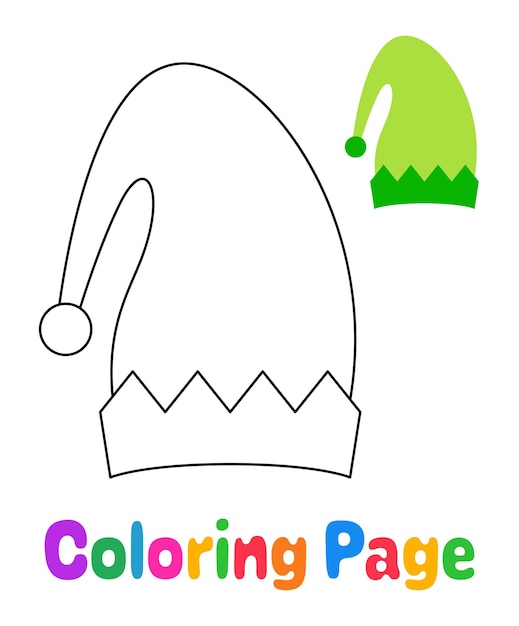 Coloring page with elf hat for kids