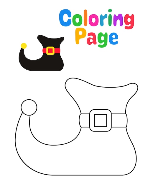 Coloring page with elf shoe for kids