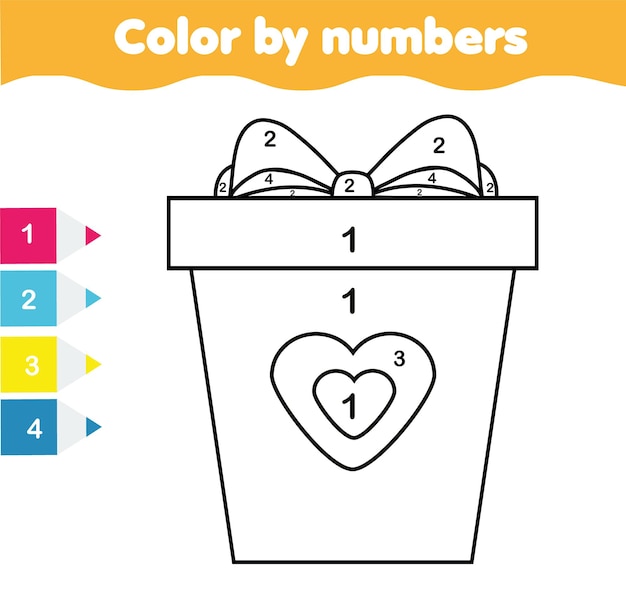 Coloring page with giftbox Color by numbers picture for toddlers and kids Educational children game