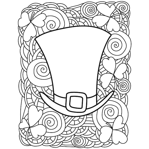 축제 활동을 위한 성 패트릭의 날 화려한 패턴을 위한 모자가 있는 색칠 페이지