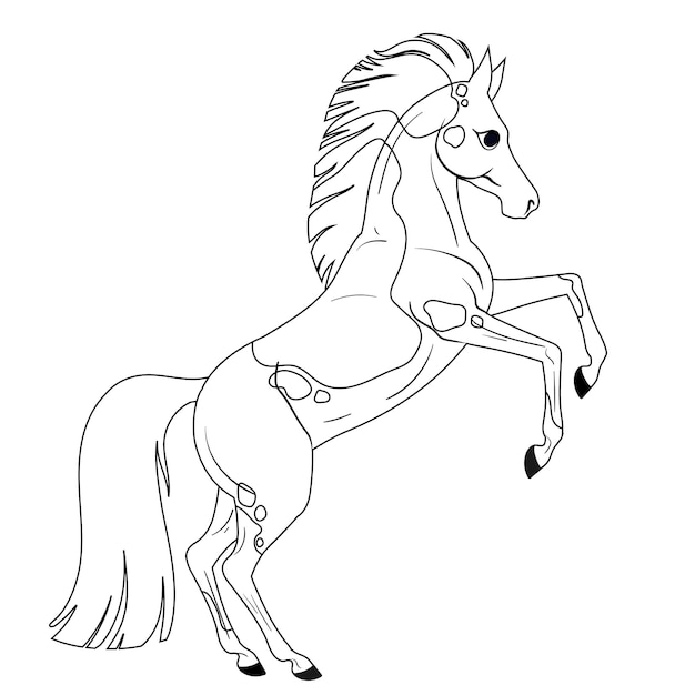 Pagina da colorare con cavallo per bambini. disegno lineare per colorare. illustrazione vettoriale isolato.