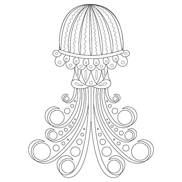 Vettore pagina da colorare con meduse in stile intricato mandala. illustrazione vettoriale.