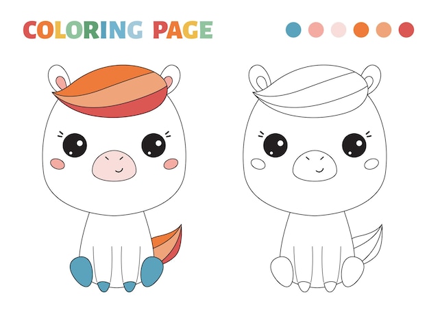 Coloring page with kawaii pony