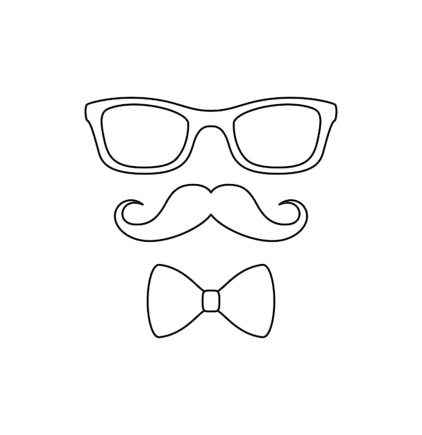아이들을 위한 콧수염 나비 넥타이와 안경이 있는 색칠 공부 페이지