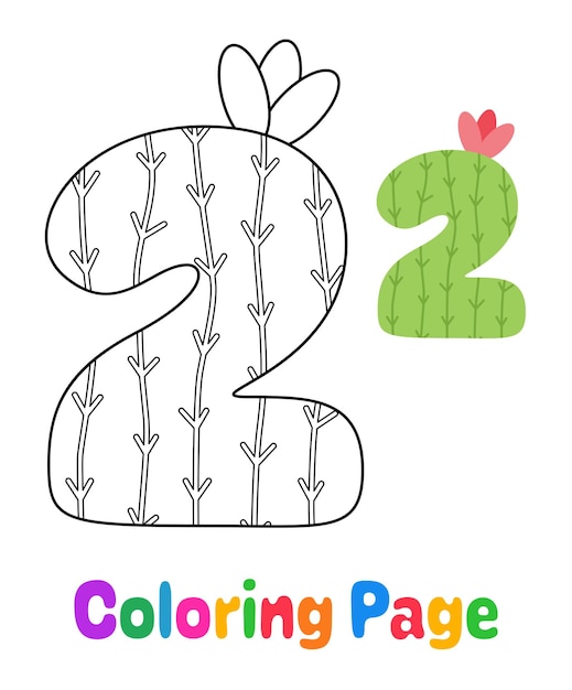 Coloring page with Number 2 for kids