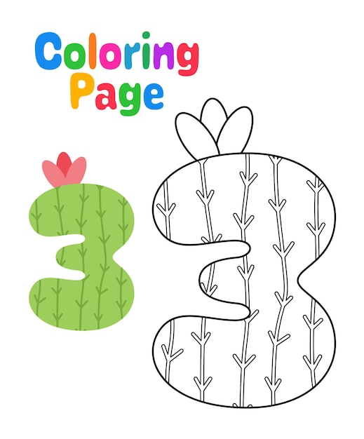 Coloring page with number 3 for kids