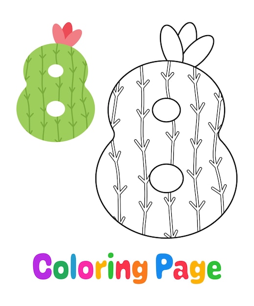 Coloring page with Number 8 for kids