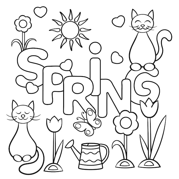 Coloring page with the word SPRING