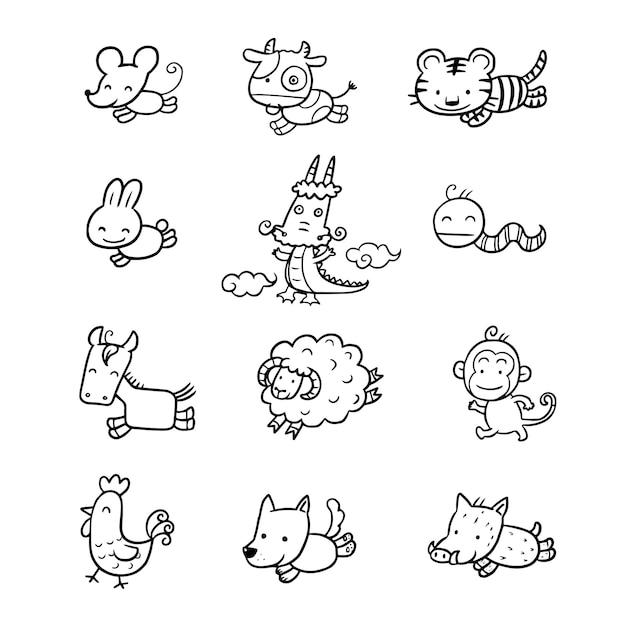 Coloring page zodiac year cartoon lineart cute kawaii manga illustration clipart drawing