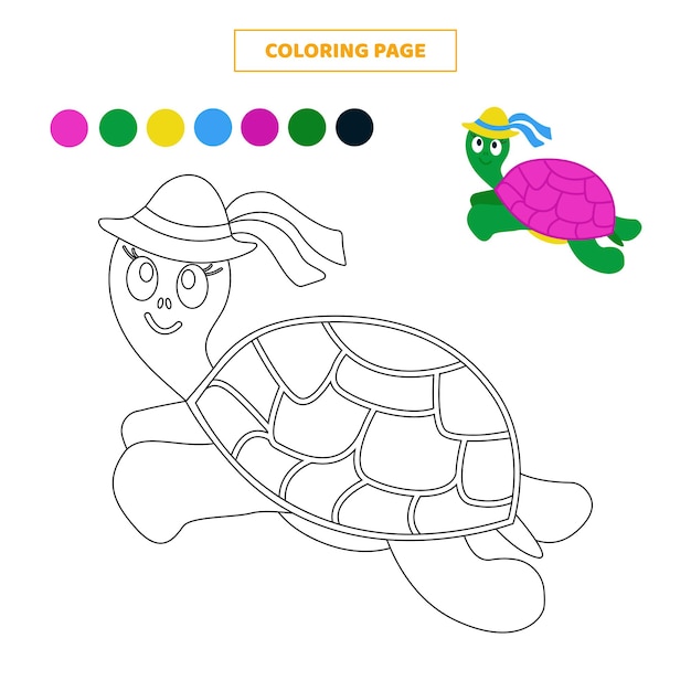 Coloring pageColor cute cartoon turtle worksheet for kids