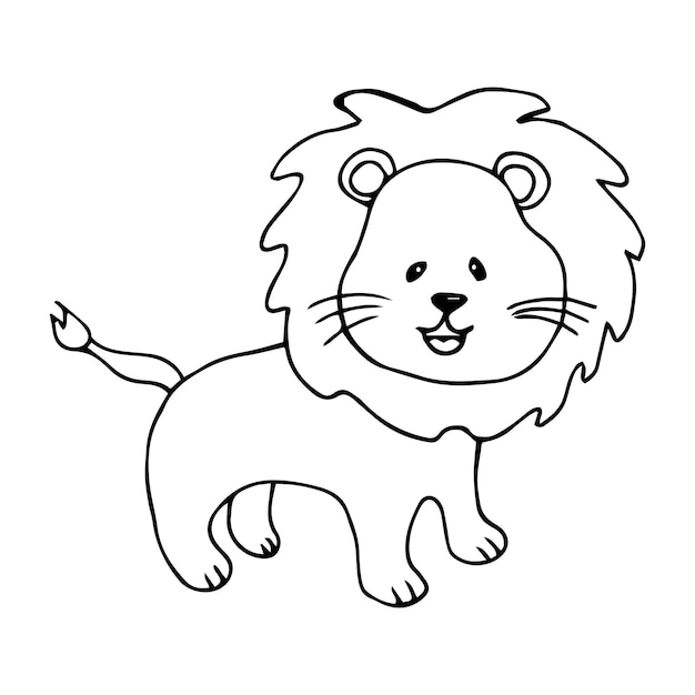 Vector coloring pages. animals. cute lion stands and smiles