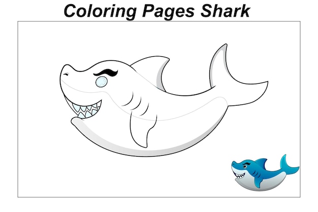 Coloring pages baby shark cute fish underwater illustration in a cartoon