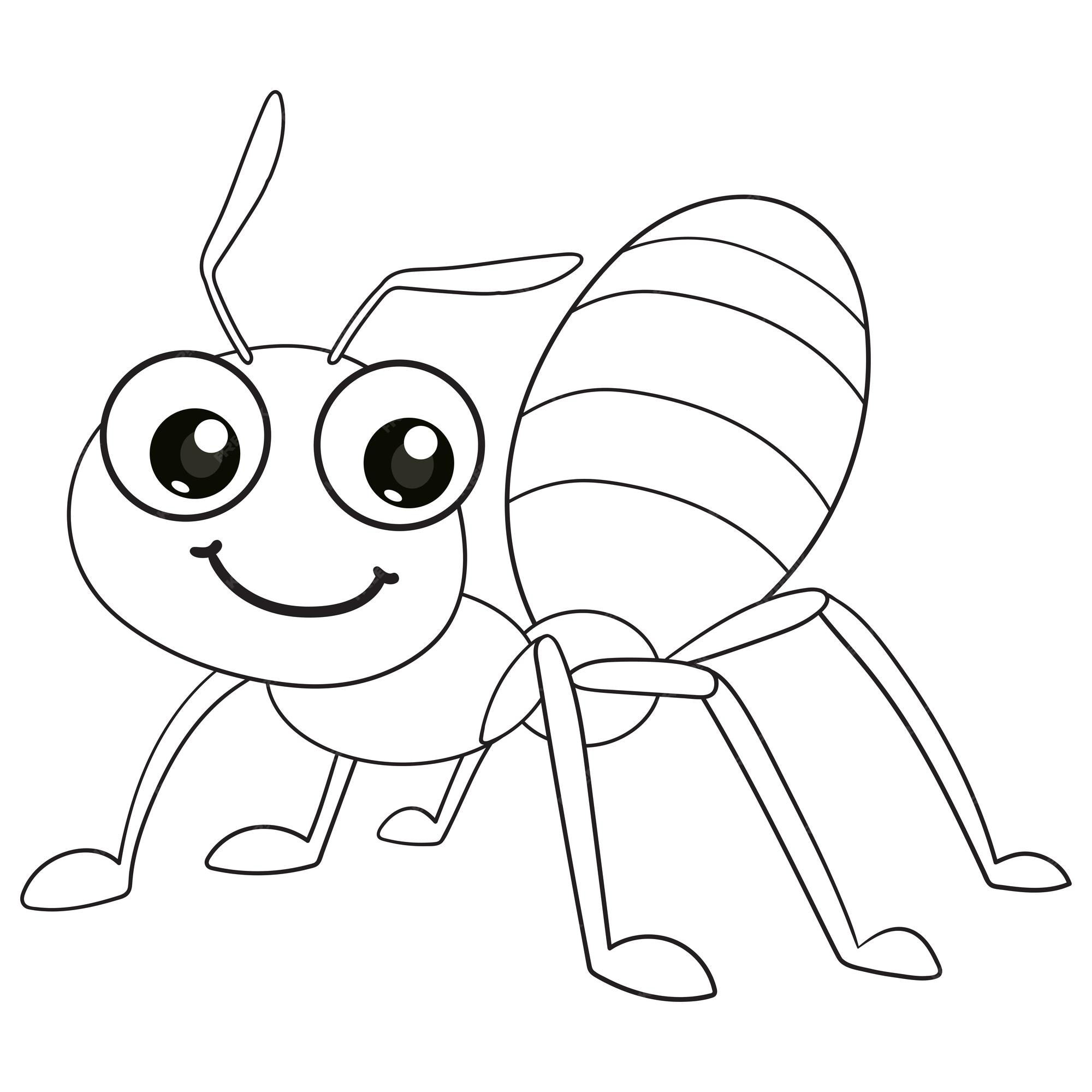 Premium Vector | Coloring pages or books for kids cute ant cartoon black  and white