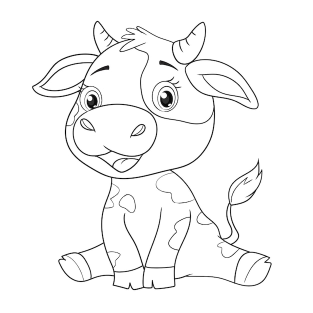 Coloring pages or books for kids cute baby cow cartoon black and white