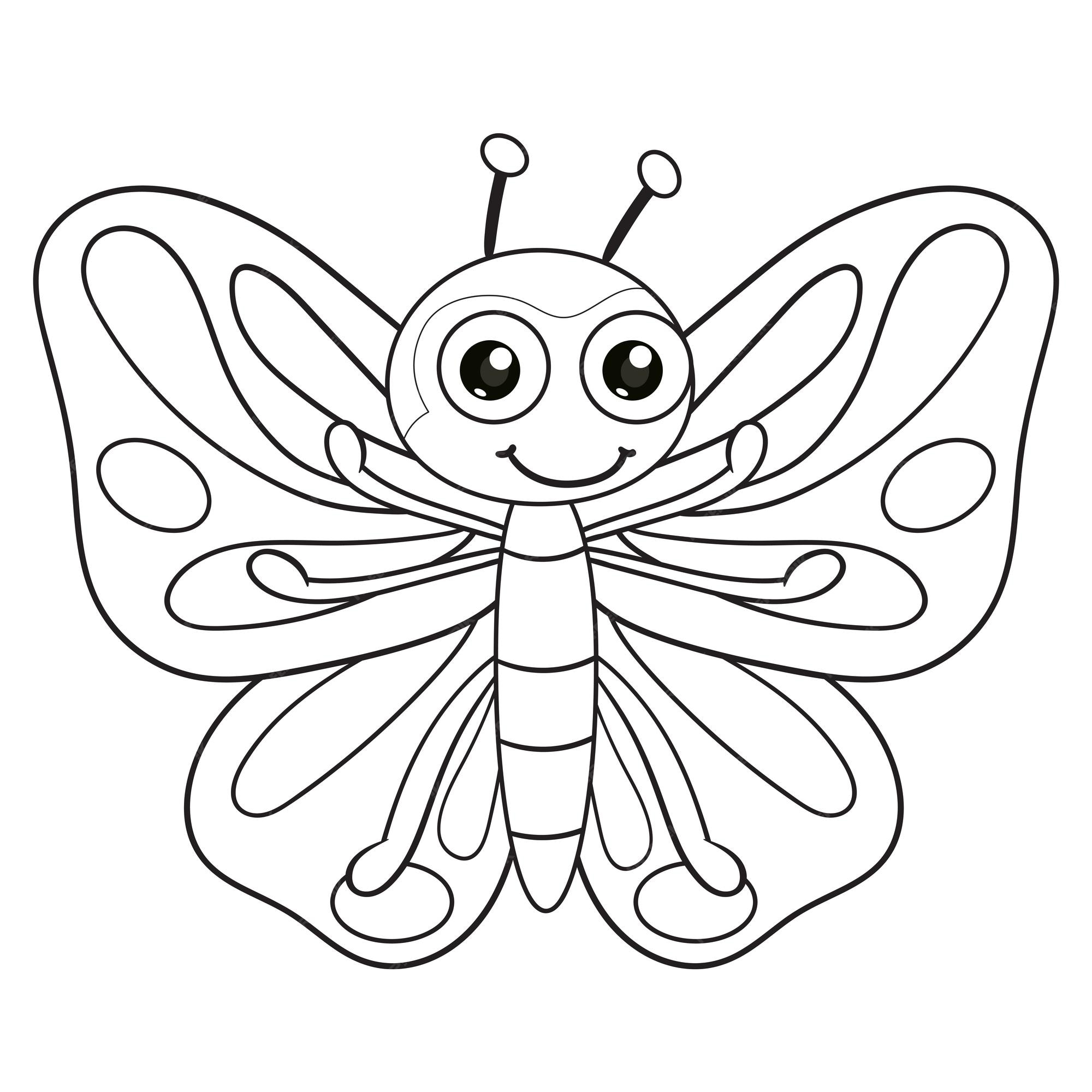 Premium Vector | Coloring pages or books for kids cute butterfly cartoon  black and white