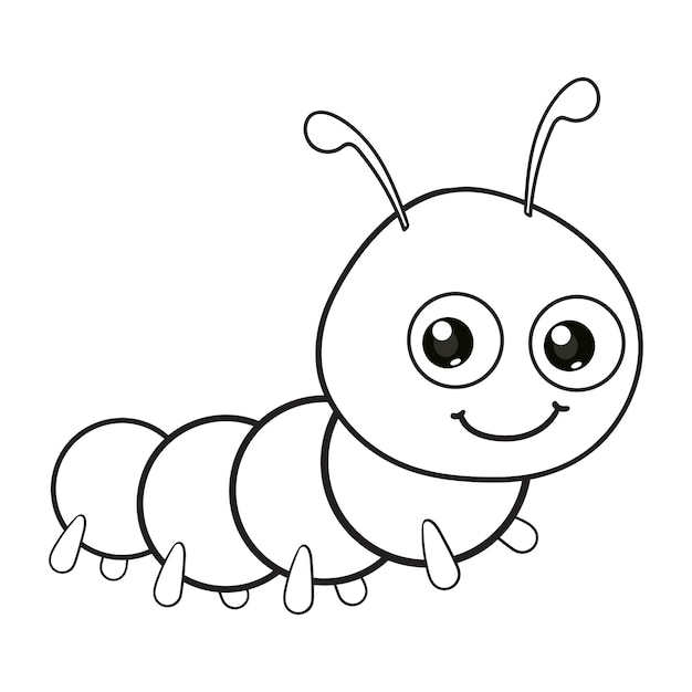 Coloring pages or books for kids cute caterpillar cartoon black and white