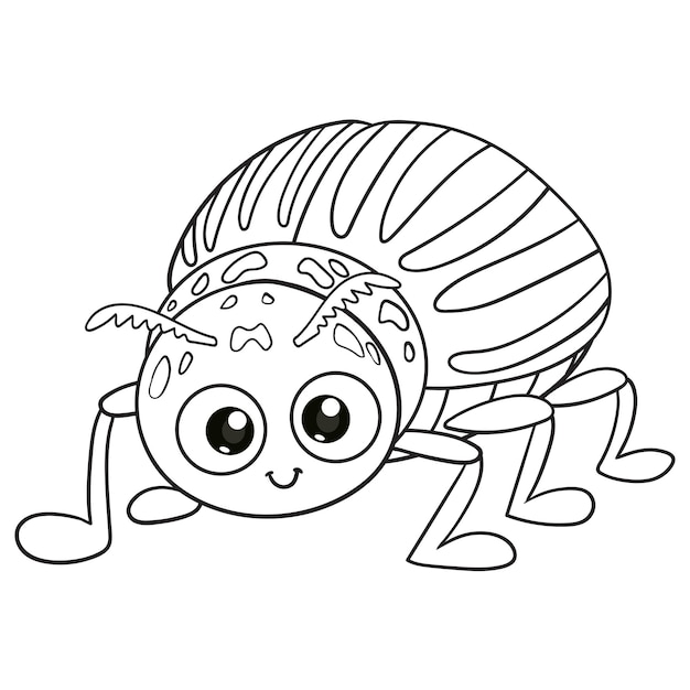 Vector coloring pages or books for kids cute colorado potato beetle cartoon isolated on black and white