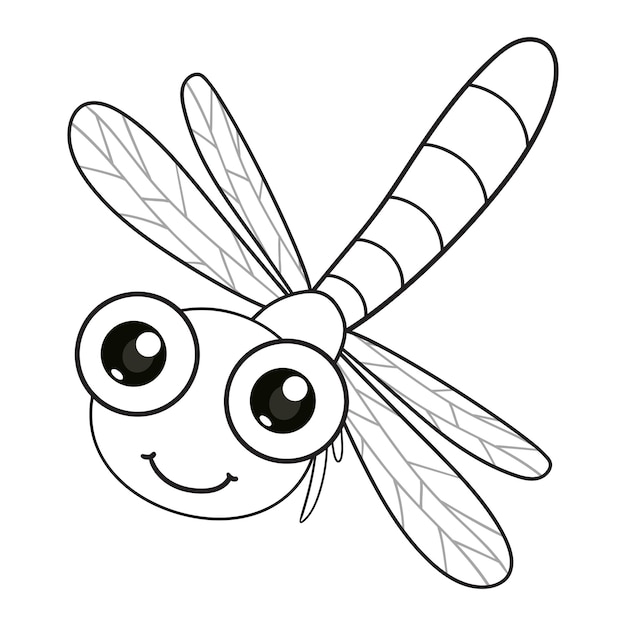 Coloring pages or books for kids cute dragonfly cartoon black and white