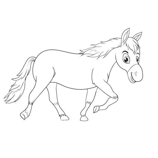 Vector coloring pages or books for kids cute horse cartoon black and white