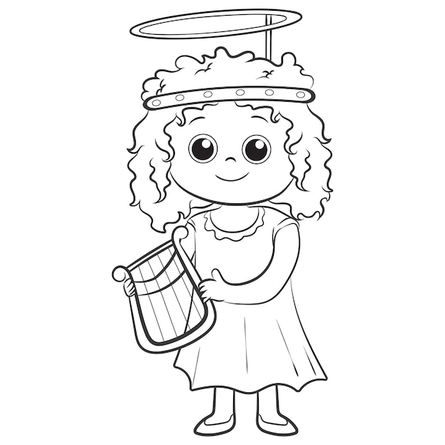 Coloring pages or books for kids cute little kid wears angel costume halloween celebrate