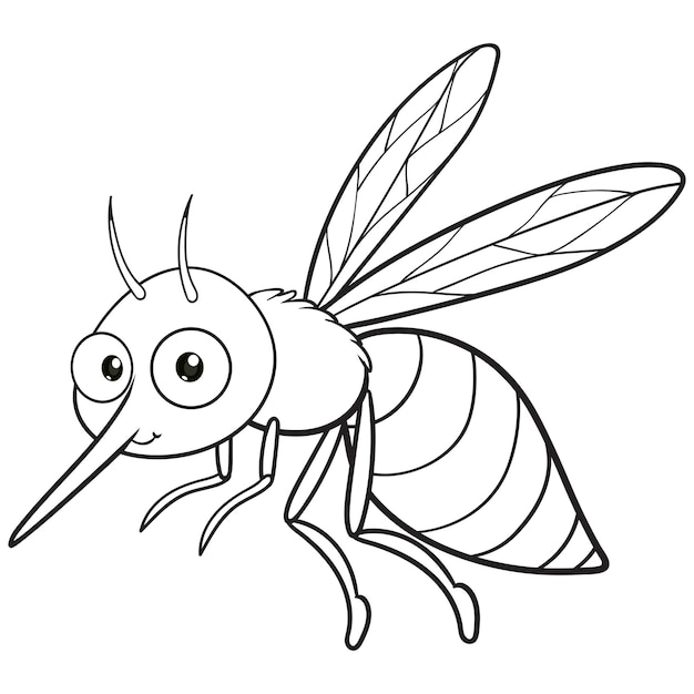 Coloring pages or books for kids cute mosquito cartoon isolated on black and white