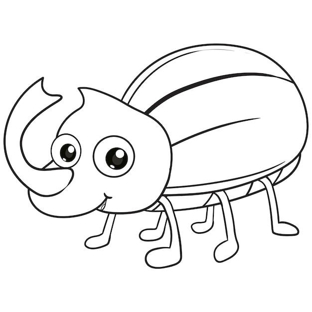 Coloring pages or books for kids cute rhinoceros beetle cartoon black and white