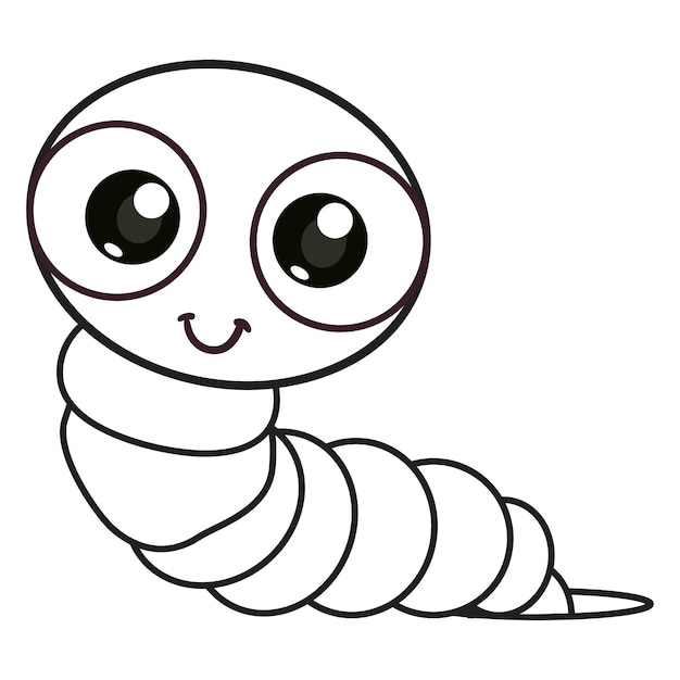 Vector coloring pages or books for kids cute worm cartoon black and white