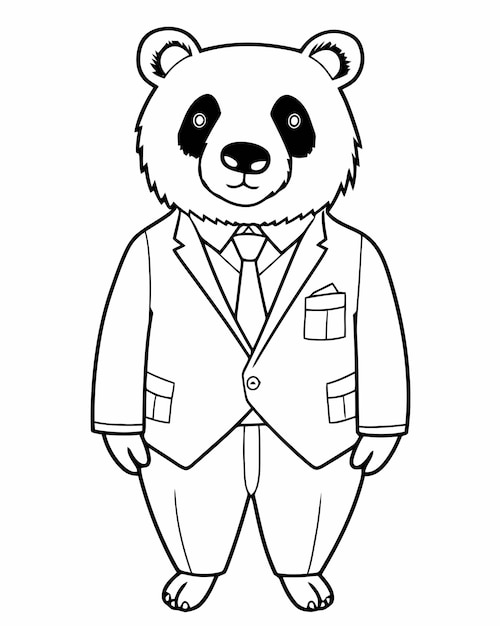 Coloring pages of a cartoon bear wearing a suit and tie