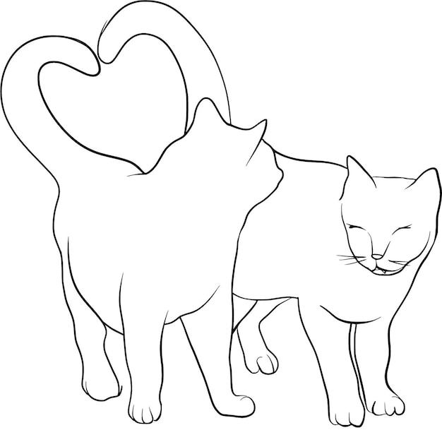 Vector coloring pages of cats with heart shaped tail