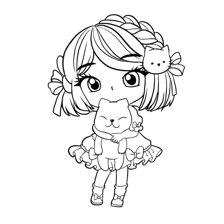 Vector ぬりえページかわいい女の子アニメマンガカワイイキッズ