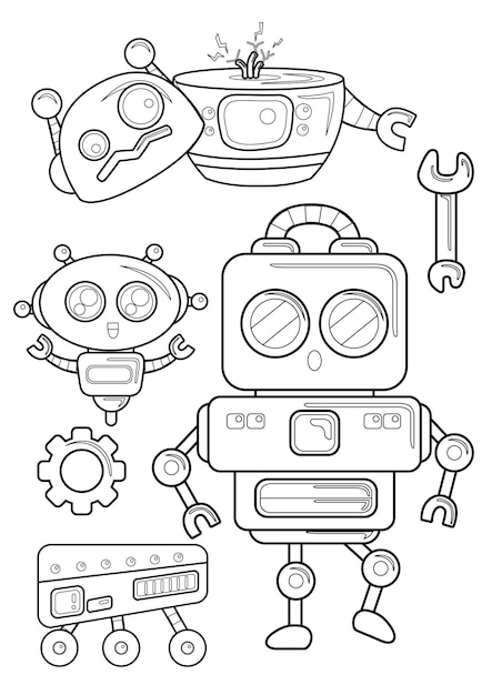 子供のためのぬりえページa4ページロボットのテーマ