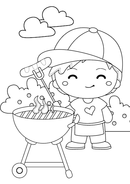 Disegni da colorare per bambini pagina a4 tema festa barbecue